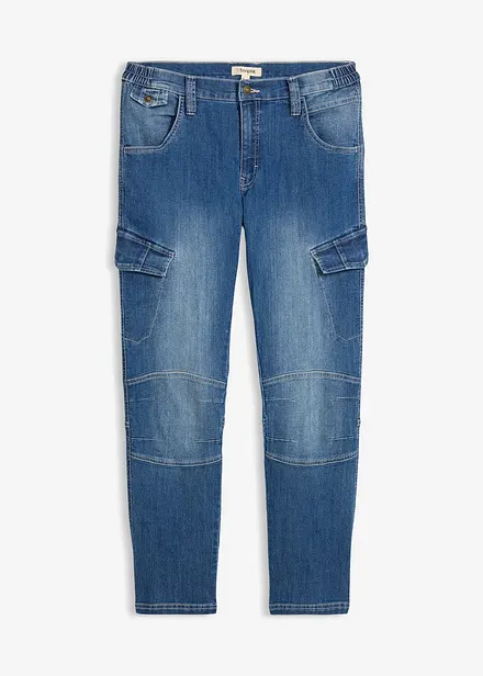 Tunna cargojeans i Regular Fit med res&aring;rlinning, Straight