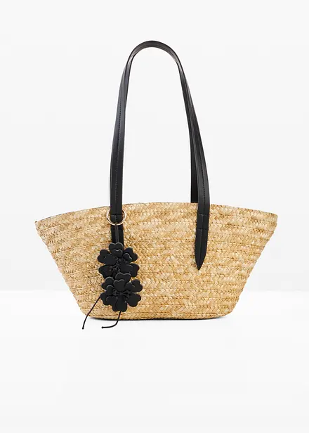 Shoppingv&auml;ska med halmlook och blomh&auml;nge