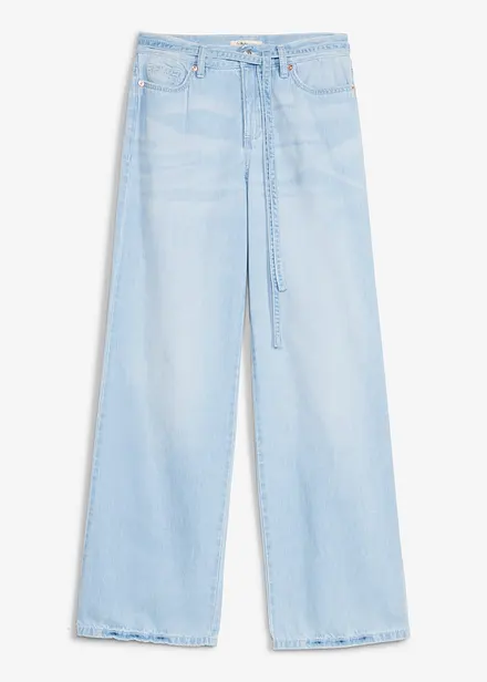Wide Leg Jeans, Mid Waist, med knytsk&auml;rp
