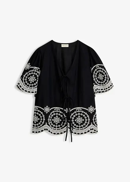 Blus i bomull med h&aring;lbroderi