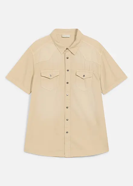 Jeansskjorta, kort&auml;rmad av f&auml;rgad denim, Slim fit