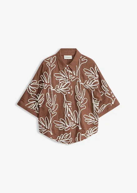 Blus i bomull med broderi
