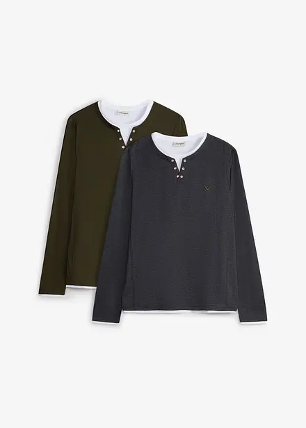 L&aring;ng&auml;rmad T-shirt med 2-i-1-look (2-pack)