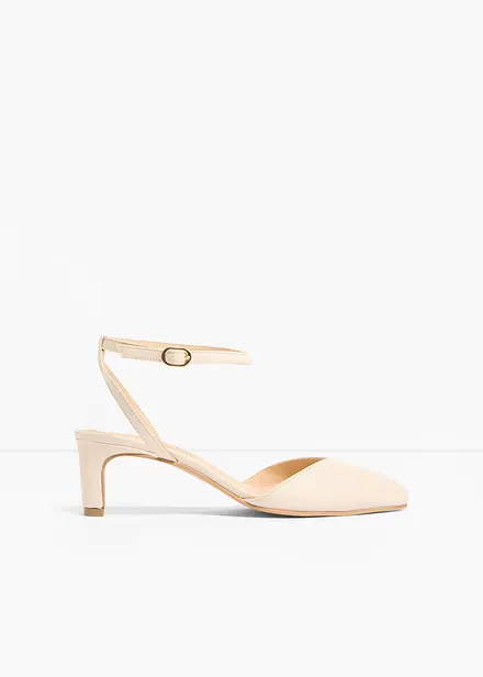 Pumps med remmar och l&aring;g klack