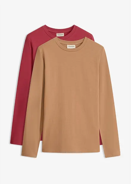 L&aring;ng&auml;rmad topp i Slim Fit av ekologisk bomull (2-pack)