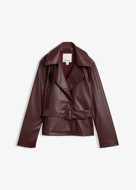 Kort trenchcoat i skinnimitation