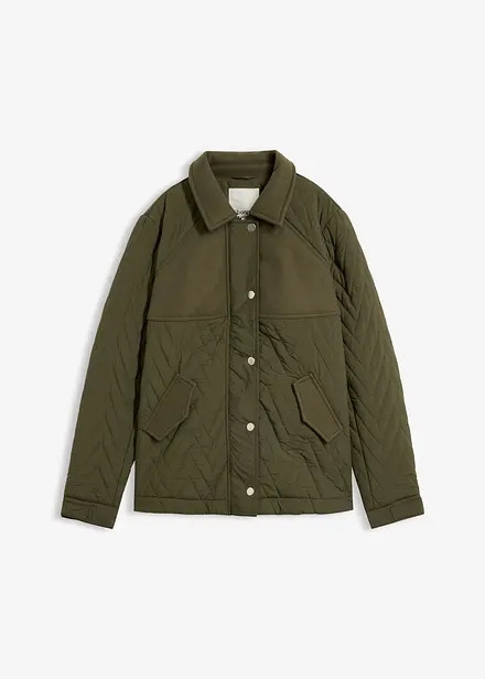 Quiltad jacka i materialmix med yllelook