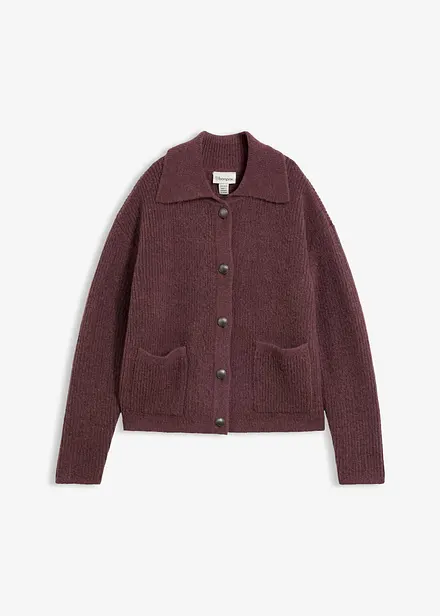 Ribbstickad cardigan i fluffigt material