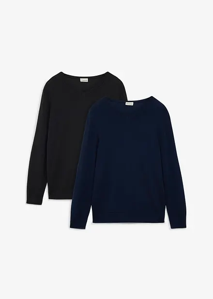 Finstickad tr&ouml;ja med V-ringning (2-pack)