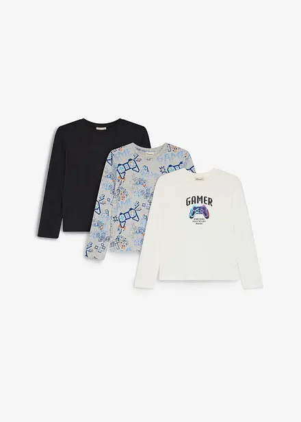 L&aring;ng&auml;rmad T-shirt i ekologisk bomull (3-pack)