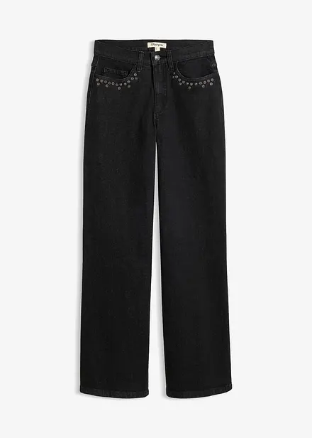 Wide Leg Jeans High Waist, med nitar