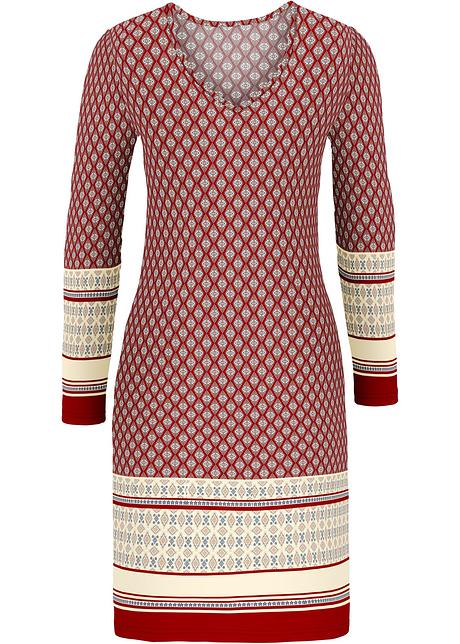 Klänning rödbrungråbeige, mönstrad BODYFLIRT köp online Klänning beige BODYFLIRT köp online bonprix.se
