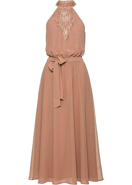 Klänning med spetsinfällning beige BODYFLIRT boutique köp Klänning beige BODYFLIRT köp online bonprix.se
