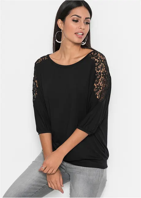 Oversizetopp med spetsdetalj, bonprix
