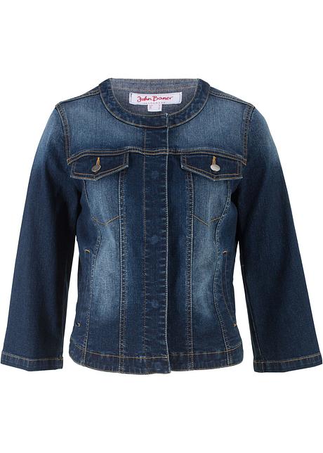 Bekväm stretchig jeansjacka, 34 ärm mörkblå John Baner Bekväm stretchig jeansjacka, 34 ärm mörkblå John Baner