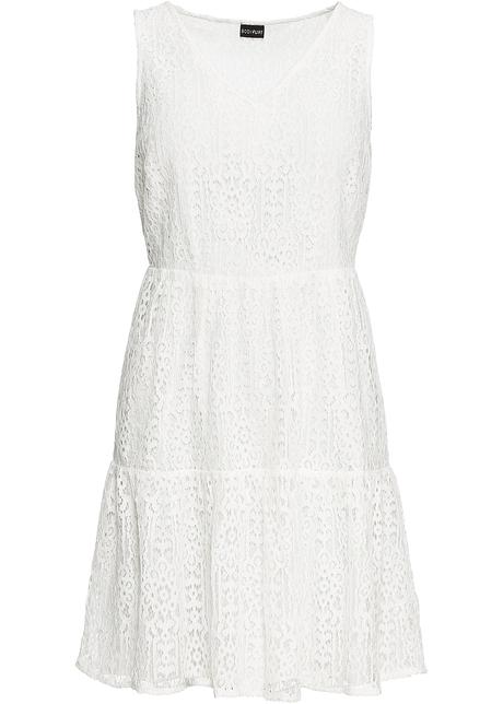 Ärmlös spetsklänning med våder vit Cold shoulder klänning med spets vit Dam bonprix.se
