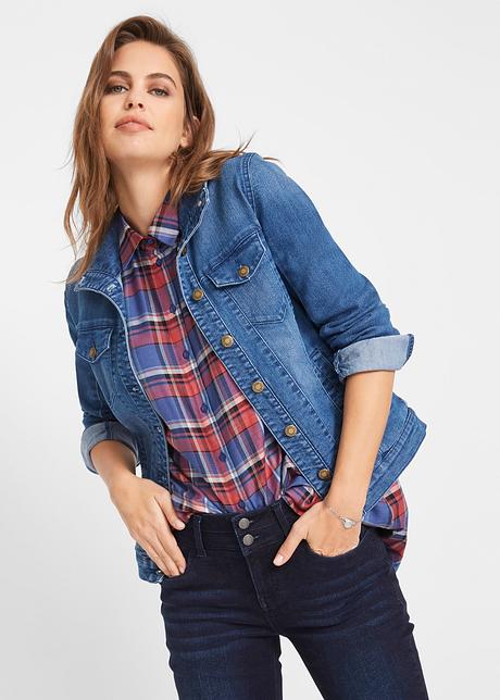 Bekväm stretchig jeansjacka blå John Baner JEANSWEAR Bekväm stretchig jeansjacka, 34 ärm mörkblå John Baner