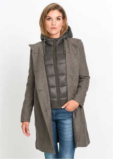 Kort 2-i-1-vinterkappa med yllelook, bonprix