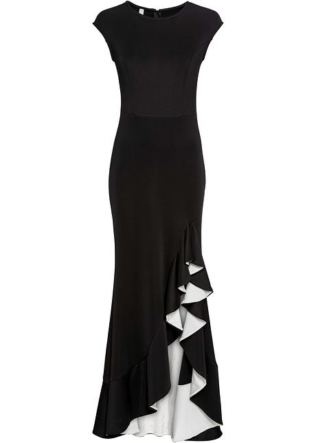 Maxiklänning med volang svartvit BODYFLIRT boutique köp Klänning med volang svartvit BODYFLIRT boutique bonprix.se
