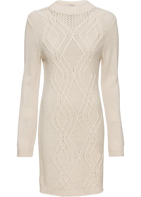 Stickad klänning med flätstickning beige BODYFLIRT Klänning beige BODYFLIRT köp online bonprix.se