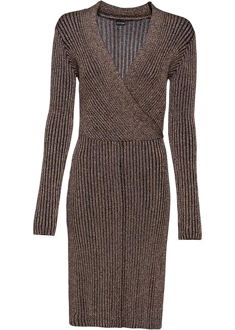 Stickad klänning i lurex svartroséförgylld, metallic Dam lurex klänning