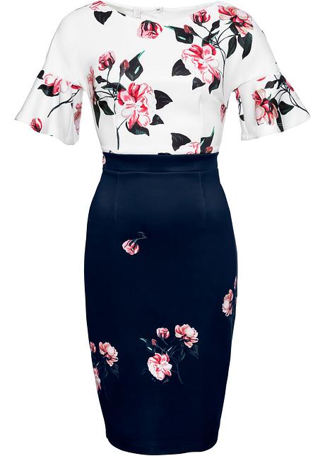 Klänning med blommotiv svartvit, blommig BODYFLIRT Klänning med volang svartvit BODYFLIRT boutique bonprix.se