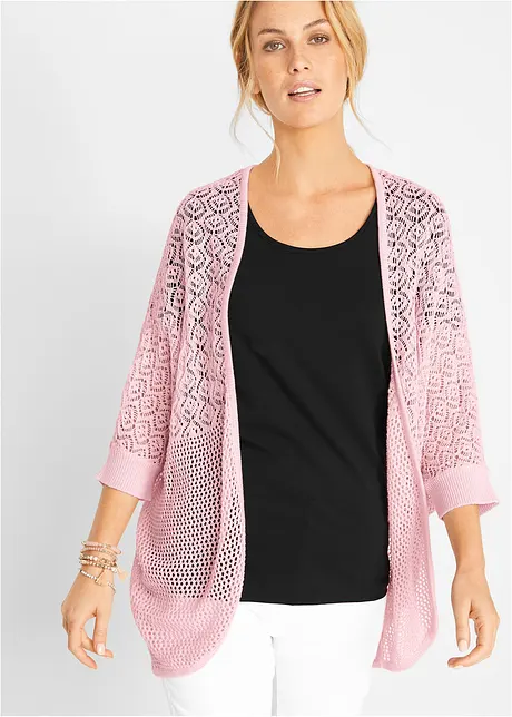 Lång cardigan med hålmönster, bonprix