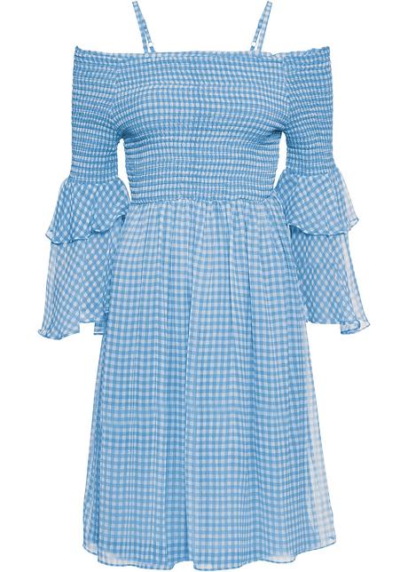 Cold shoulder klänning ljusblåvit, rutig Dam BODYFLIRT Cold shoulder klänning med spets vit Dam bonprix.se