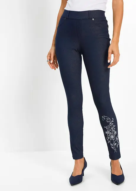 Leggings med blomtryck och glitterstenar, bonprix