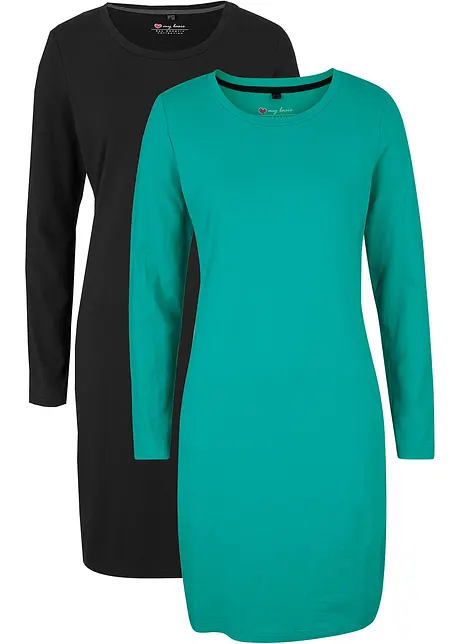 Jerseyklänning av bomull med stretch (2-pack), bonprix