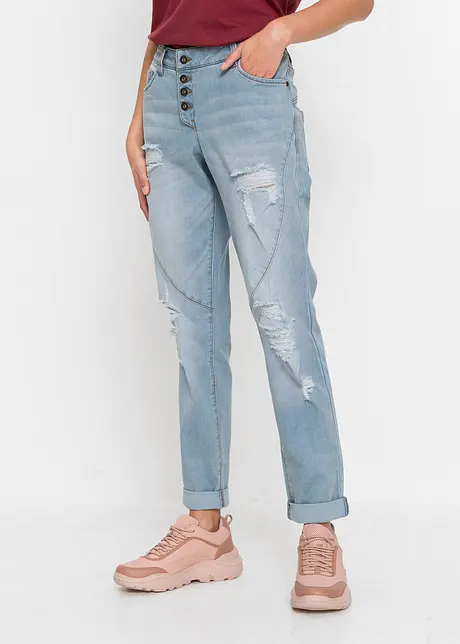 Boyfriendjeans med destroyed-effekter och återvunnen polyester, bonprix