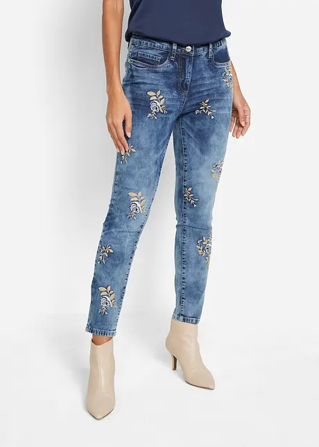 Jeans med blombroderi, bonprix