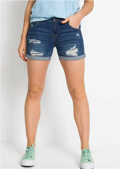 Jeansshorts med destroyed-effekter och mid waist, bonprix