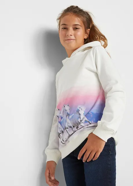Luvtröja med hästmotiv i ren bomull för barn, bonprix
