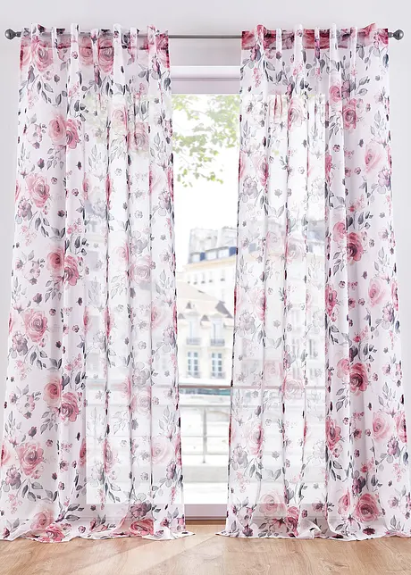 Gardin i återvunnen polyester med blommönster (1-pack), bonprix