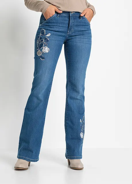 Vida jeans med blombroderi, bonprix