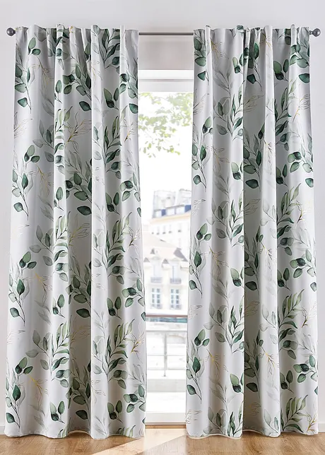 Mörkläggande gardinlängd med glansigt blommönster (1-pack), bonprix