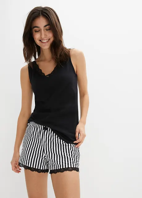 Kort pyjamas med tunn spets, bonprix