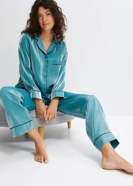 Pyjamas i satin med glanseffekt, bonprix