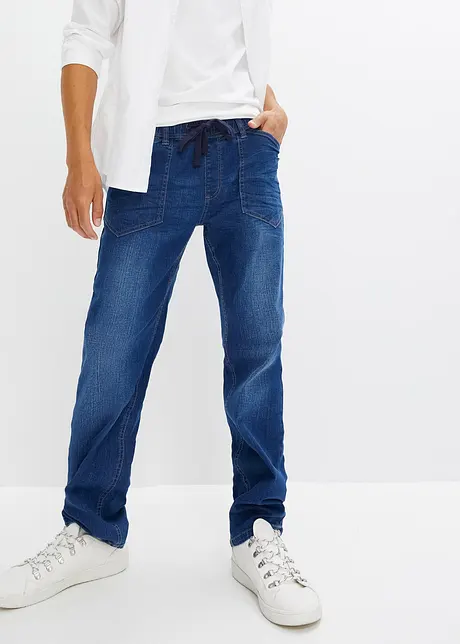 Dra på-jeans med bekvämt snitt, loose fit, straight, bonprix