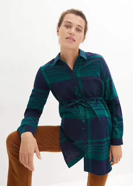 Lång mamma-/amningsblus i mjuk bomullsflanell, bonprix