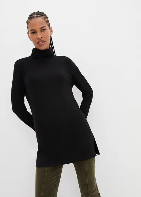 Longshirt i fleece med polokrage och slits i sidan, bpc bonprix collection