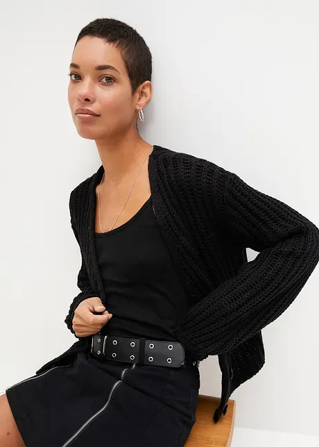 Grovstickad cardigan, croppad, bonprix