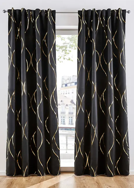 Mörkläggande gardinlängd med glansigt mönster (1-pack) i återvunnen polyester, bonprix