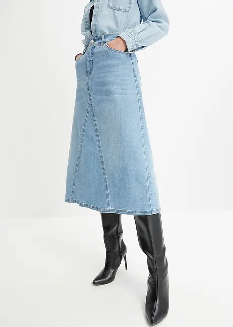 Stretchig jeanskjol, High Waist, bonprix