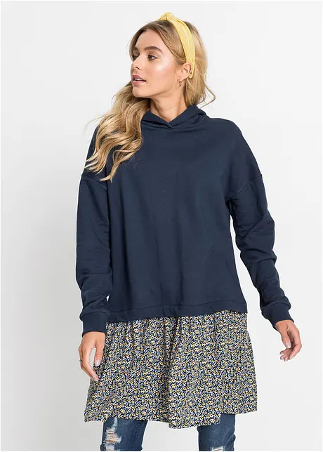 Trikåklänning med 2-i-1-look, bonprix