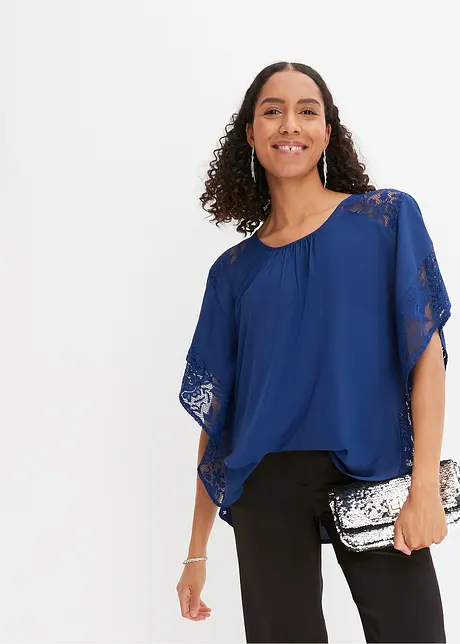 Blus med spetsdetaljer i återvunnen polyester, bonprix