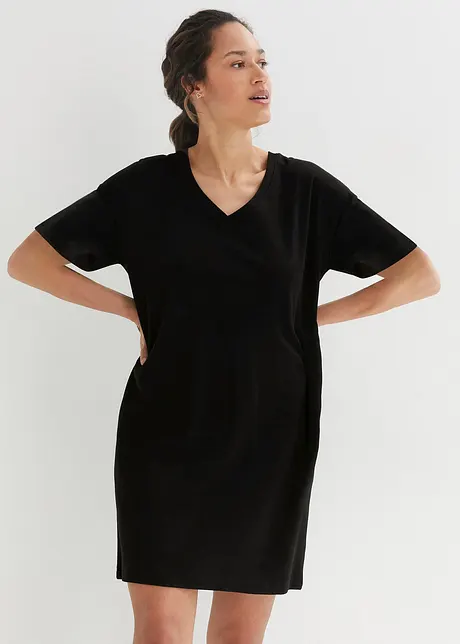 T-shirtklänning i oversizemodell med V-ringning (2-pack), bonprix
