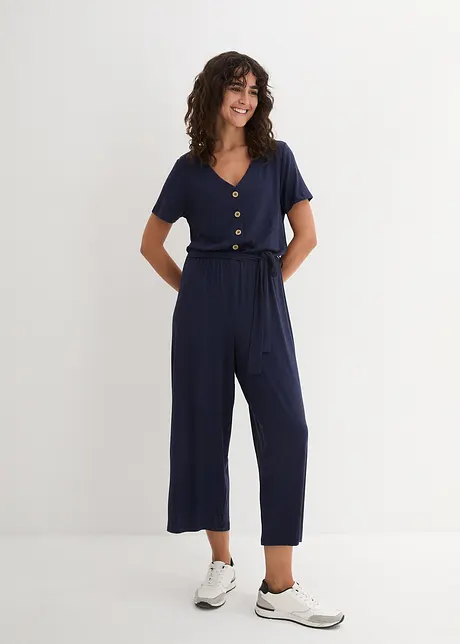 Kortärmad V-ringad jerseyjumpsuit, bonprix