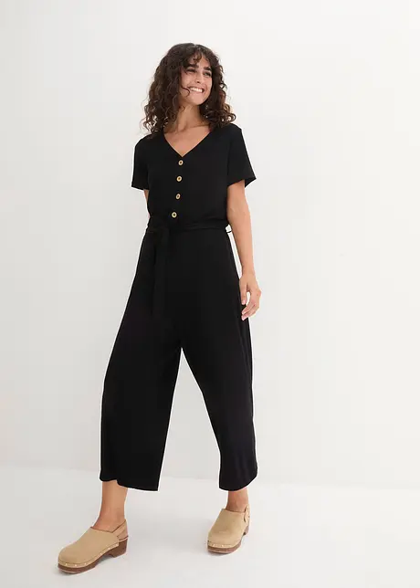 Kortärmad V-ringad jerseyjumpsuit, bonprix